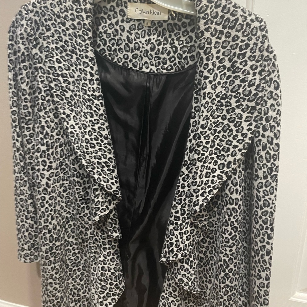 Calvin Klein Women's Black and White Leopard Print Waterfall Cardigan